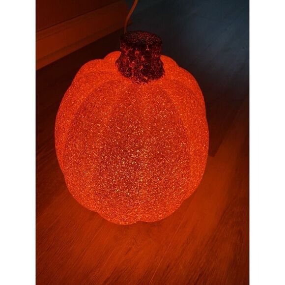 Melted Plastic Popcorn Pumpkin Jack O' Lantern Orange Halloween with Cord/Light - Picture 5 of 9